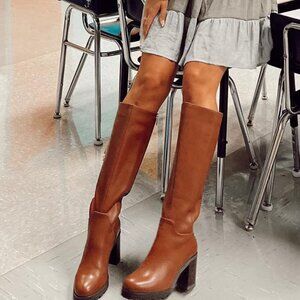 Vince Camuto “Dentelia” Cognac Leather Knee High Boots U.S. Size 9M